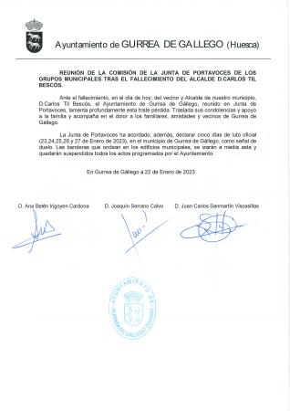 Imagen El Ayuntamiento de Gurrea de Gállego declara cinco días de luto oficial...