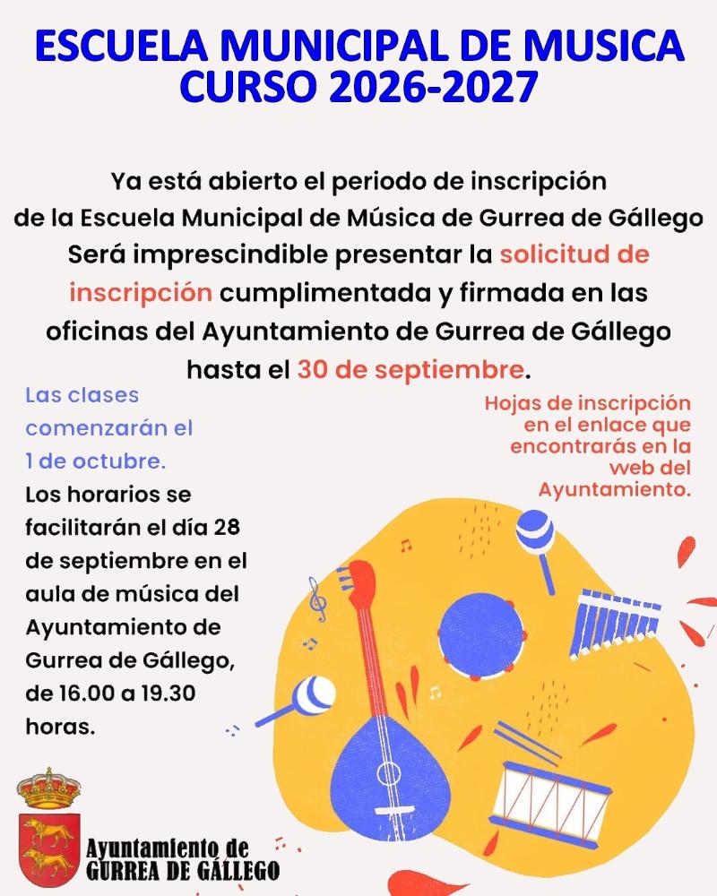 Imagen ESCUELA DE MÚSICA CURSO 2026-27, abierto el plazo de inscripción