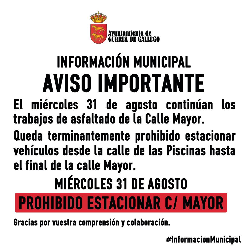 Imagen Miércoles 31: prohibido estacionar desde la calle de las Piscinas hasta el final de la calle Mayor.